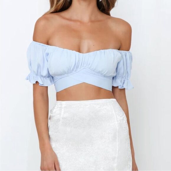 Hello Molly Danced Until Four Crop Top Steel Blue 4 - Picture 2 of 12